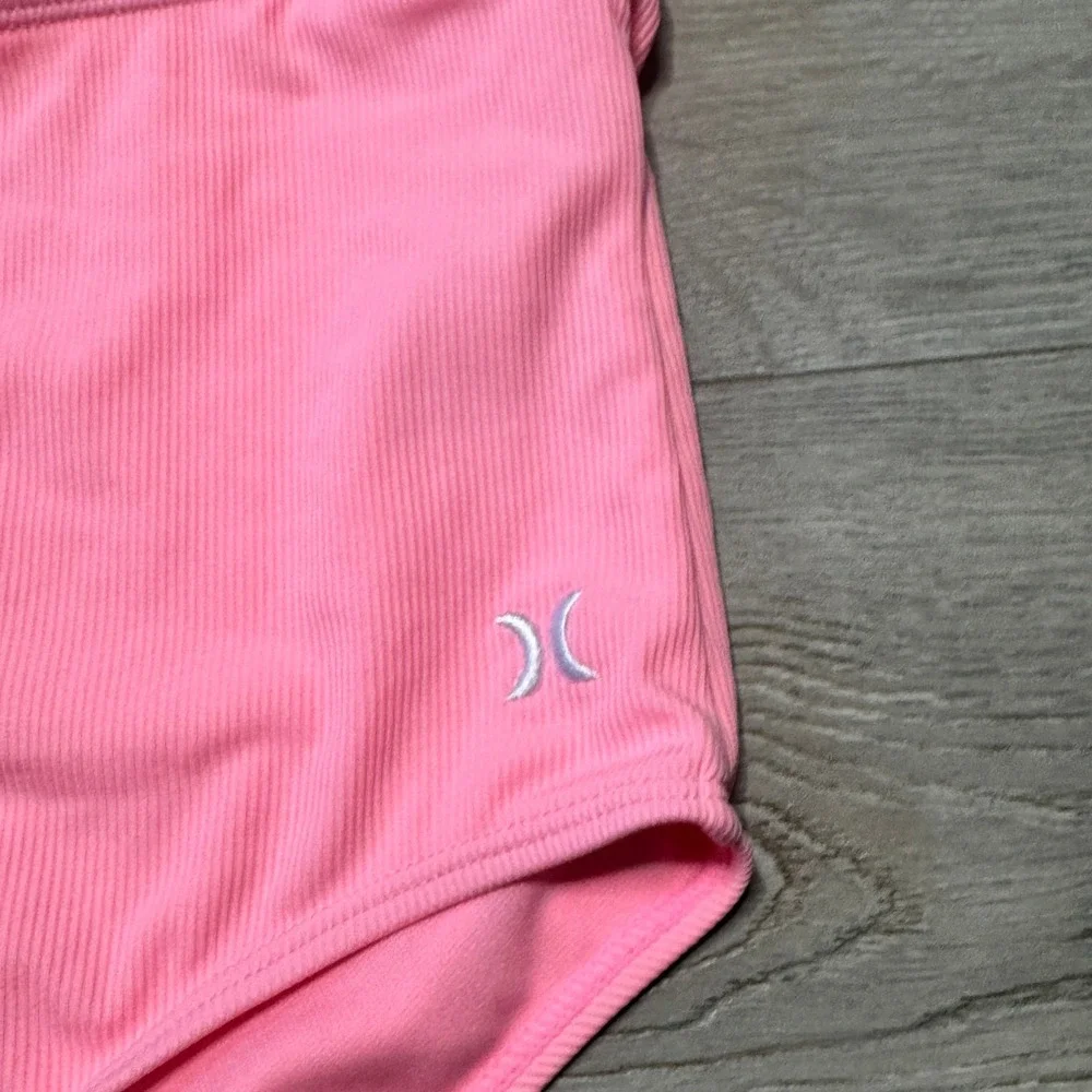 Hurley Girls Pink Orange Ribbed One Piece‎ Swimsuit Cutout UPF 50+ Size 7/8 M